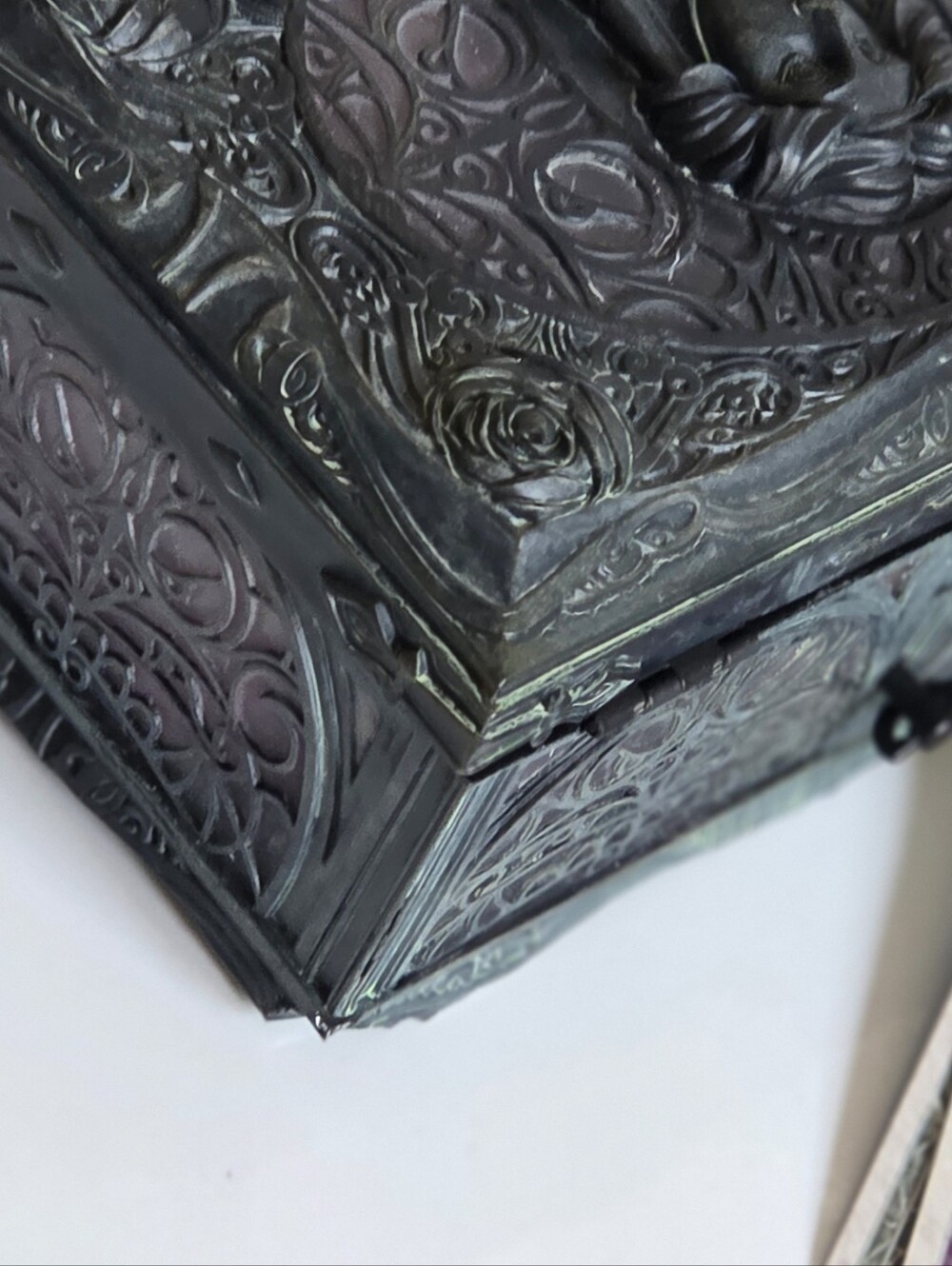 Black Ornate Decorative Jewelry Box with Sculpted Face Accent - Picture 8 of 8